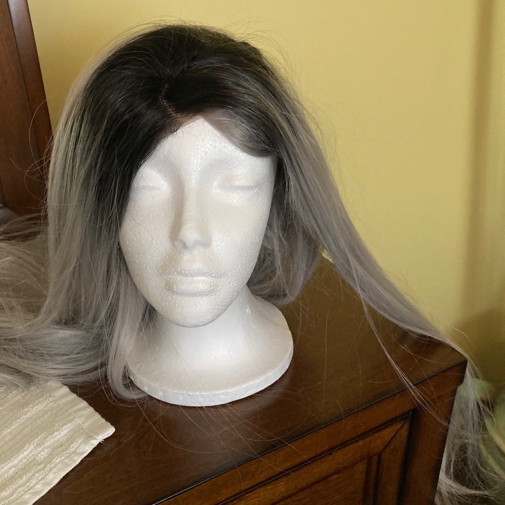 Wig: Long Silver with black wig.